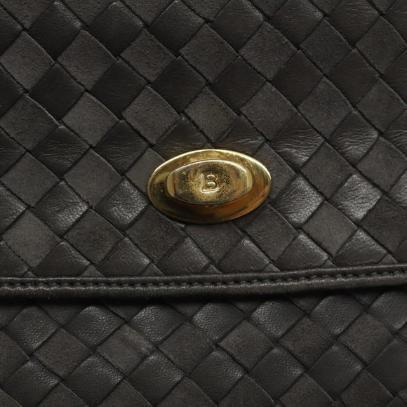 BALLY Hand Bag Leather Gray Gold Auth BA2912