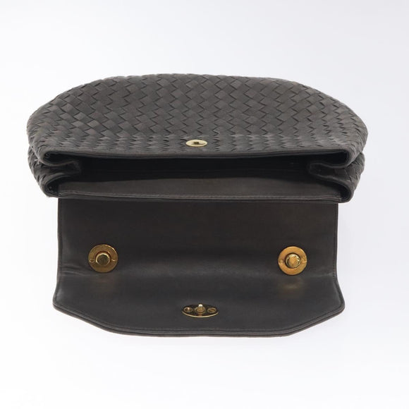 BALLY Hand Bag Leather Gray Gold Auth BA2912