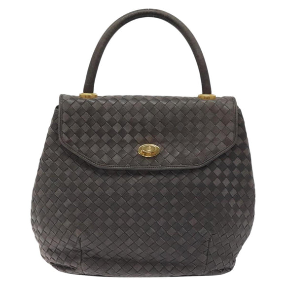 BALLY Hand Bag Leather Gray Gold Auth BA2912