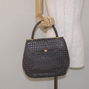 BALLY Hand Bag Leather Gray Gold Auth BA2912-21