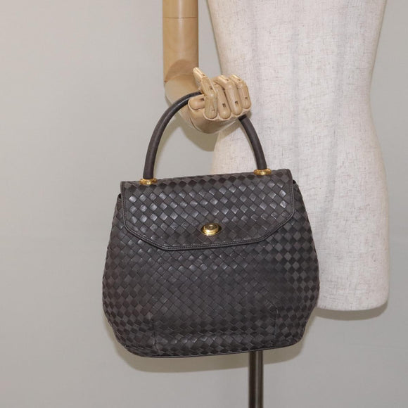 BALLY Hand Bag Leather Gray Gold Auth BA2912