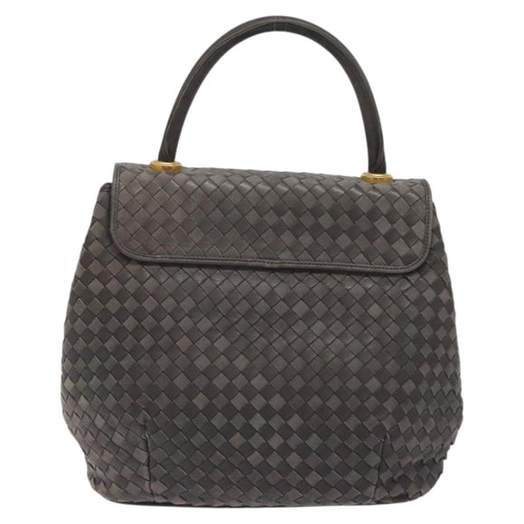 BALLY Hand Bag Leather Gray Gold Auth BA2912