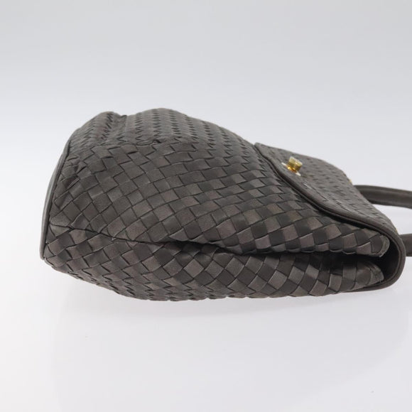 BALLY Hand Bag Leather Gray Gold Auth BA2912