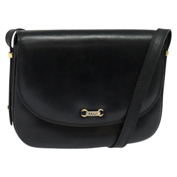 BALLY Shoulder Bag Leather Black Gold Auth BA2914
