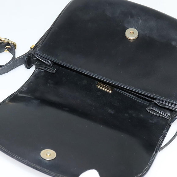 BALLY Shoulder Bag Leather Black Gold Auth BA2914