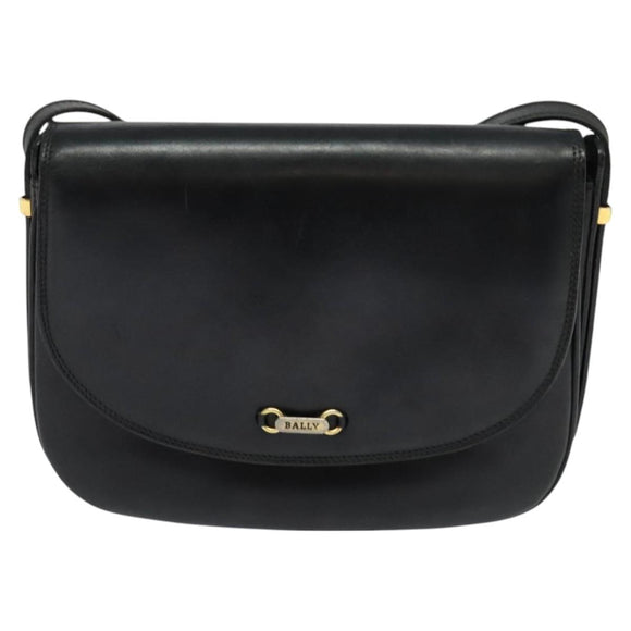 BALLY Shoulder Bag Leather Black Gold Auth BA2914
