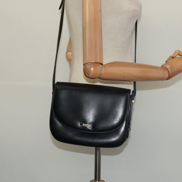 BALLY Shoulder Bag Leather Black Gold Auth BA2914