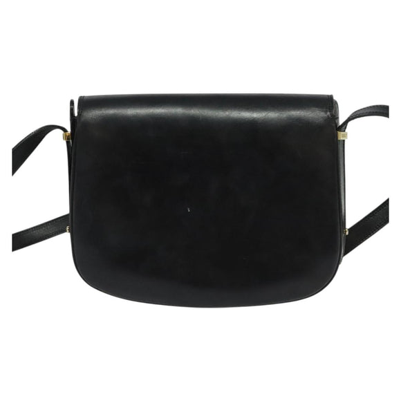 BALLY Shoulder Bag Leather Black Gold Auth BA2914