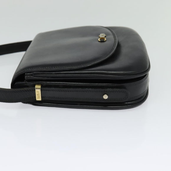 BALLY Shoulder Bag Leather Black Gold Auth BA2914