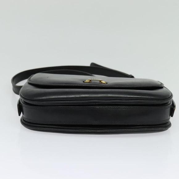 BALLY Shoulder Bag Leather Black Gold Auth BA2914