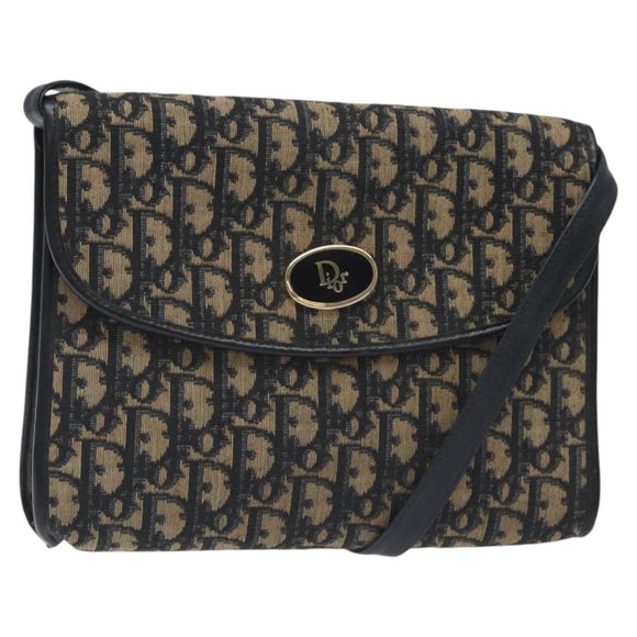 Christian Dior Trotter Canvas Shoulder Bag Navy Gold Auth BA2915