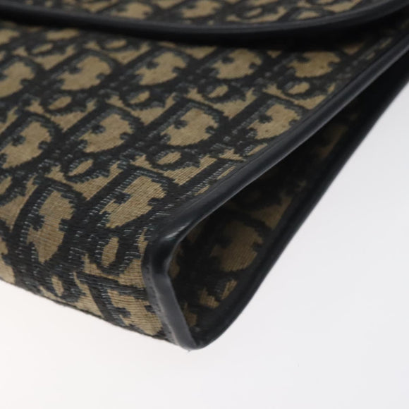 Christian Dior Trotter Canvas Shoulder Bag Navy Gold Auth BA2915