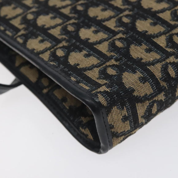 Christian Dior Trotter Canvas Shoulder Bag Navy Gold Auth BA2915