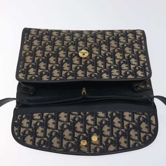 Christian Dior Trotter Canvas Shoulder Bag Navy Gold Auth BA2915