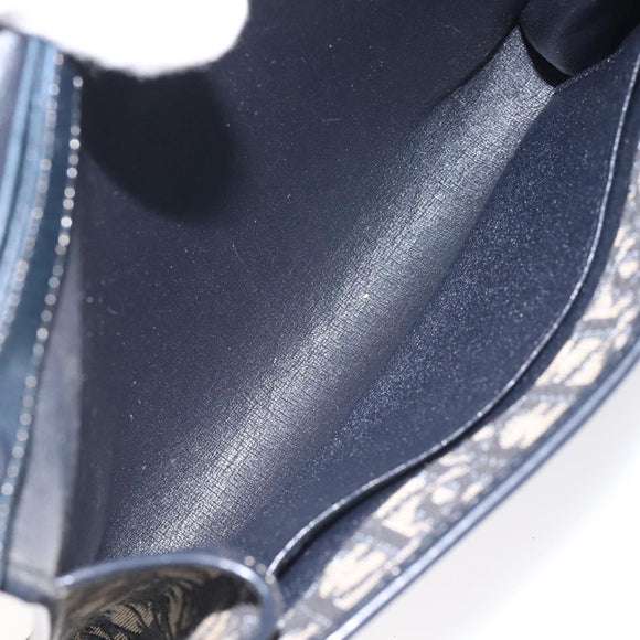 Christian Dior Trotter Canvas Shoulder Bag Navy Gold Auth BA2915