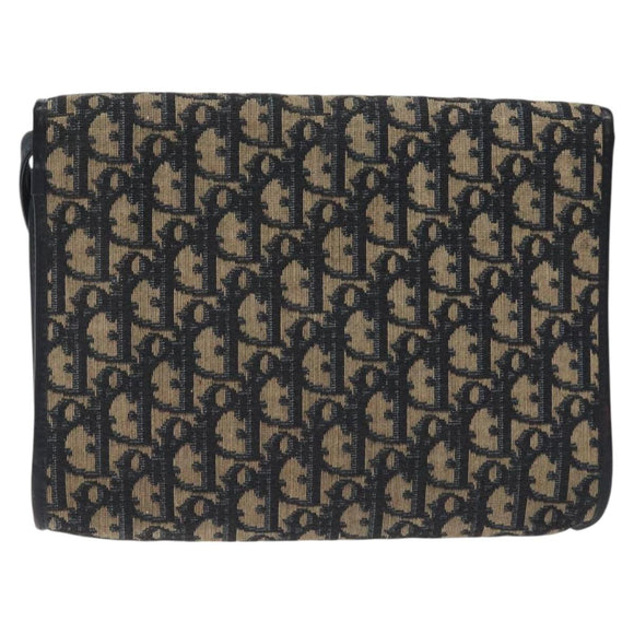 Christian Dior Trotter Canvas Shoulder Bag Navy Gold Auth BA2915