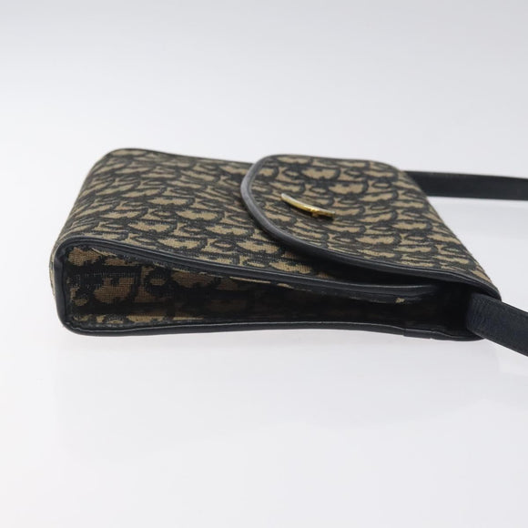 Christian Dior Trotter Canvas Shoulder Bag Navy Gold Auth BA2915