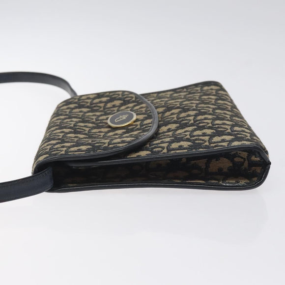 Christian Dior Trotter Canvas Shoulder Bag Navy Gold Auth BA2915