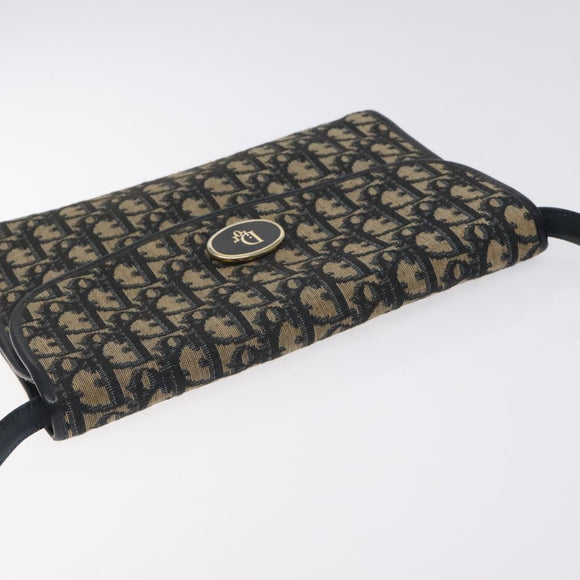 Christian Dior Trotter Canvas Shoulder Bag Navy Gold Auth BA2915