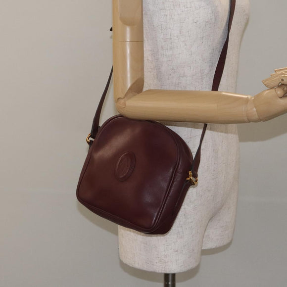 CARTIER Must Line Shoulder Bag Leather Bordeaux Gold Auth BA2919