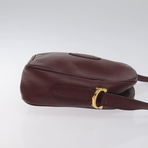 CARTIER Must Line Shoulder Bag Leather Bordeaux Gold Auth BA2919