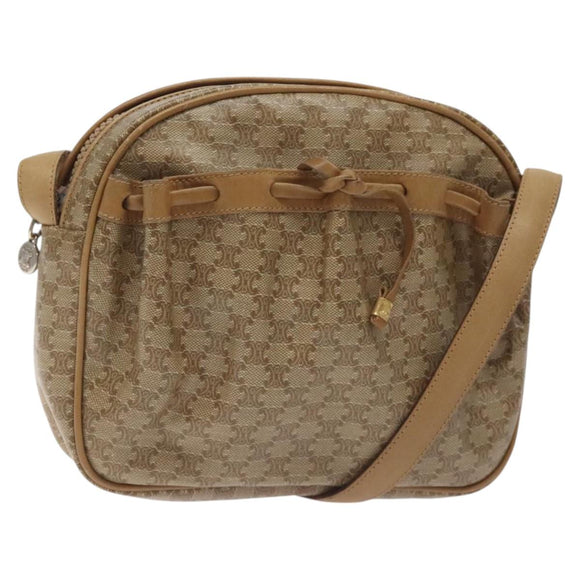 CELINE Macadam Canvas Shoulder Bag PVC Beige Gold Auth BA2920