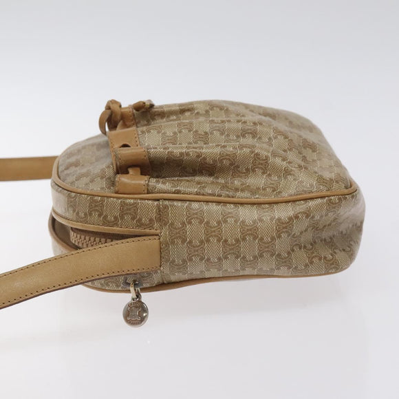 CELINE Macadam Canvas Shoulder Bag PVC Beige Gold Auth BA2920