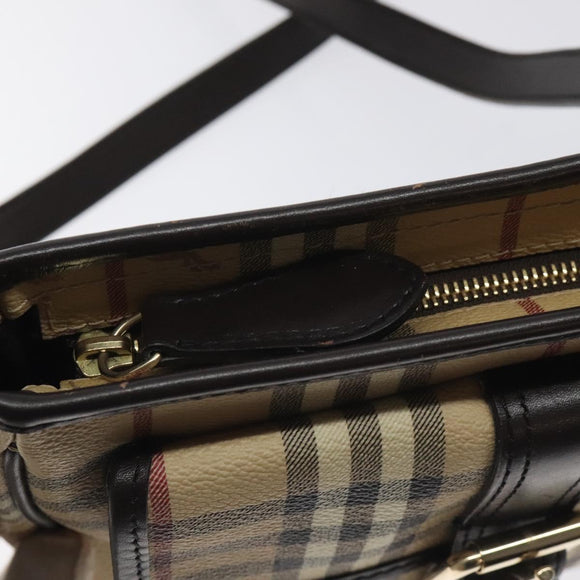 BURBERRY Nova Check Shoulder Bag PVC Beige Gold Auth BA2923