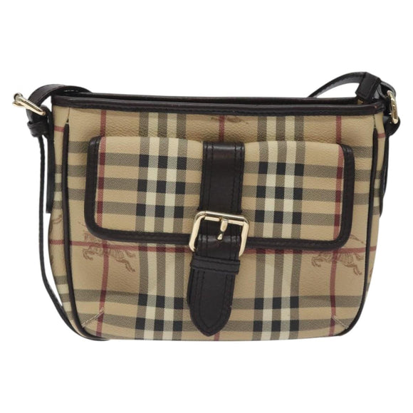 BURBERRY Nova Check Shoulder Bag PVC Beige Gold Auth BA2923