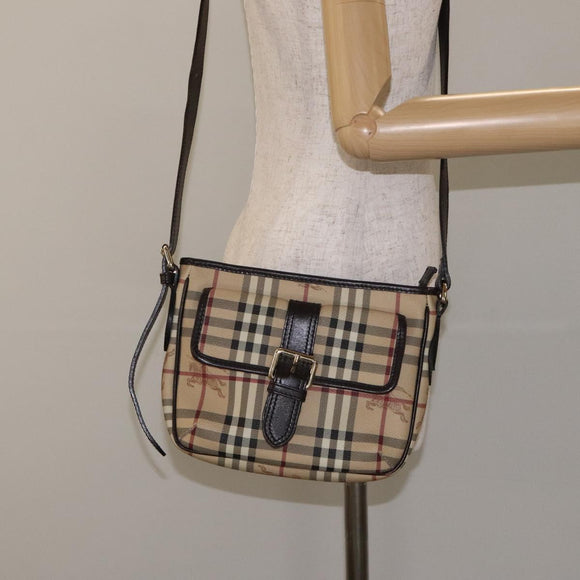 BURBERRY Nova Check Shoulder Bag PVC Beige Gold Auth BA2923