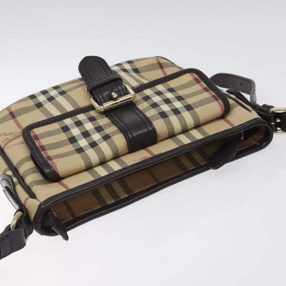 BURBERRY Nova Check Shoulder Bag PVC Beige Gold Auth BA2923