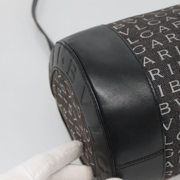 BVLGARI Logo Mania Shoulder Bag Canvas Black Silver Auth BA2924