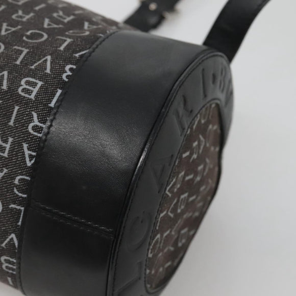 BVLGARI Logo Mania Shoulder Bag Canvas Black Silver Auth BA2924