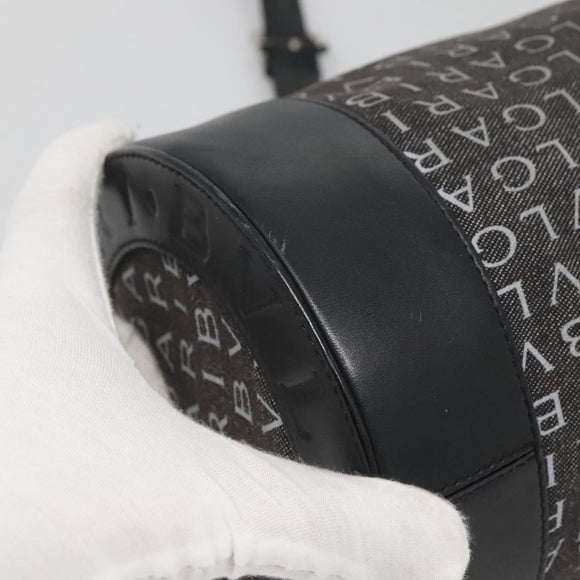 BVLGARI Logo Mania Shoulder Bag Canvas Black Silver Auth BA2924