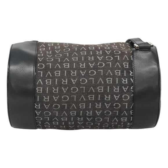 BVLGARI Logo Mania Shoulder Bag Canvas Black Silver Auth BA2924