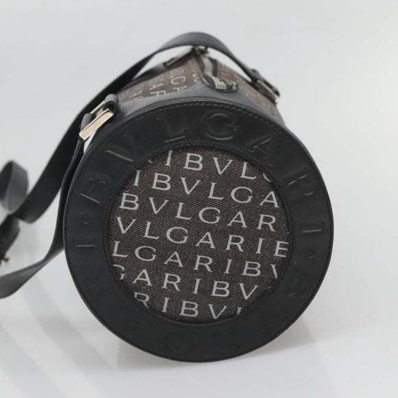 BVLGARI Logo Mania Shoulder Bag Canvas Black Silver Auth BA2924