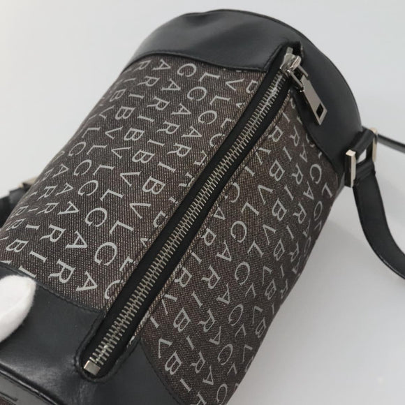 BVLGARI Logo Mania Shoulder Bag Canvas Black Silver Auth BA2924