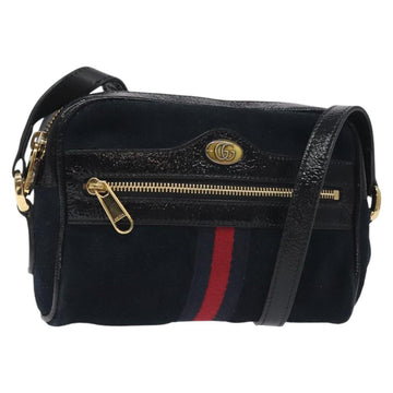 GUCCI Ofdea Sherry Line Shoulder Bag Suede Navy Gold 517350 Auth BA2925