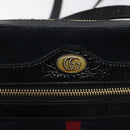 GUCCI Ofdea Sherry Line Shoulder Bag Suede Navy Gold 517350 Auth BA2925-17