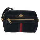 GUCCI Ofdea Sherry Line Shoulder Bag Suede Navy Gold 517350 Auth BA2925-13