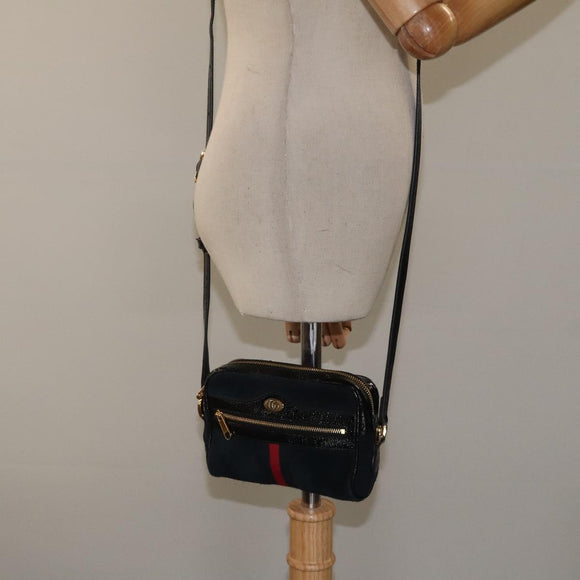 GUCCI Ofdea Sherry Line Shoulder Bag Suede Navy Gold 517350 Auth BA2925