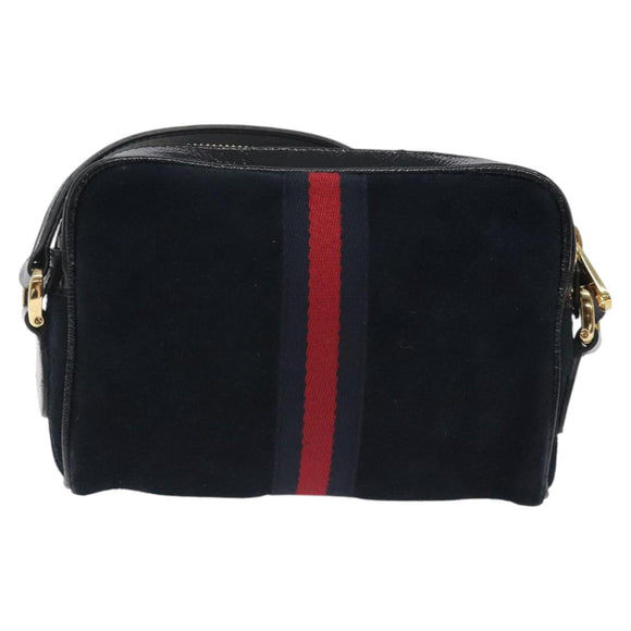 GUCCI Ofdea Sherry Line Shoulder Bag Suede Navy Gold 517350 Auth BA2925