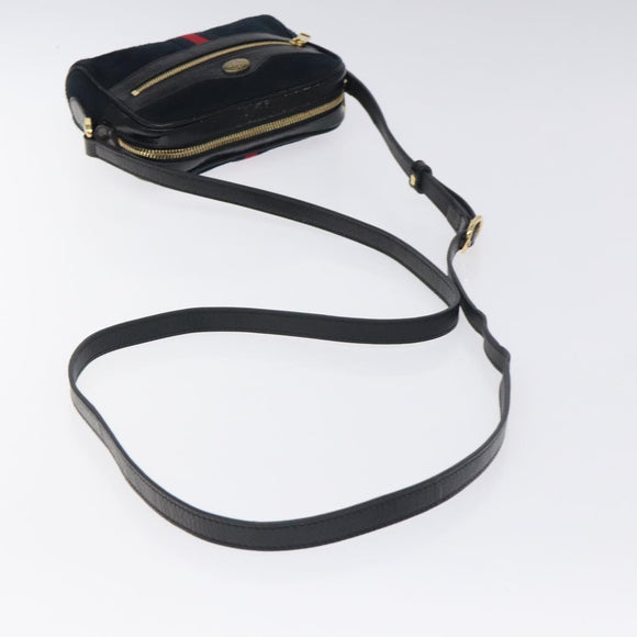 GUCCI Ofdea Sherry Line Shoulder Bag Suede Navy Gold 517350 Auth BA2925