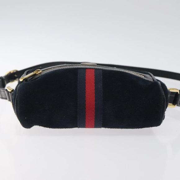 GUCCI Ofdea Sherry Line Shoulder Bag Suede Navy Gold 517350 Auth BA2925