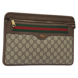 GUCCI GG Supreme Web Sherry Line Clutch Bag PVC Beige Gold 597619 Auth BA2927