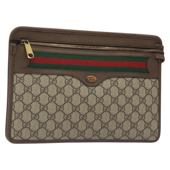 GUCCI GG Supreme Web Sherry Line Clutch Bag PVC Beige Gold 597619 Auth BA2927