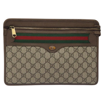 GUCCI GG Supreme Web Sherry Line Clutch Bag PVC Beige Gold 597619 Auth BA2927 - 0