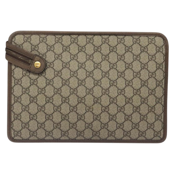 GUCCI GG Supreme Web Sherry Line Clutch Bag PVC Beige Gold 597619 Auth BA2927