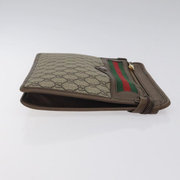 GUCCI GG Supreme Web Sherry Line Clutch Bag PVC Beige Gold 597619 Auth BA2927