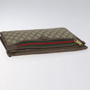 GUCCI GG Supreme Web Sherry Line Clutch Bag PVC Beige Gold 597619 Auth BA2927-6